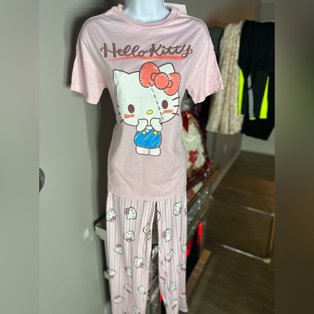 Hello Kitty Pink and White Stripped pj set